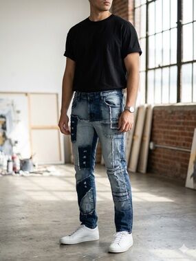 Legendary Status Men's Patchwork Distressed Multi-Wash Jeans Size 34